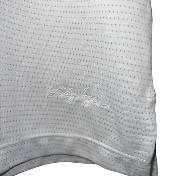 Lady Hagen White Sleeveless Polo with Teal Dots – Size Large - Picture 3 of 5